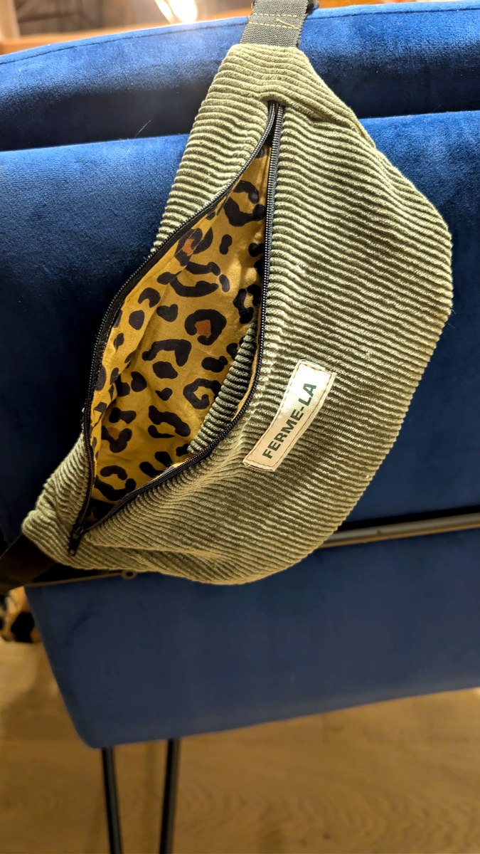 Sac banane FermeLa, tissu Velours Olive