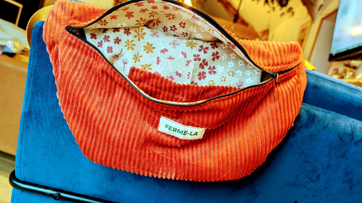 Sac banane FermeLa, tissu Velours Orange