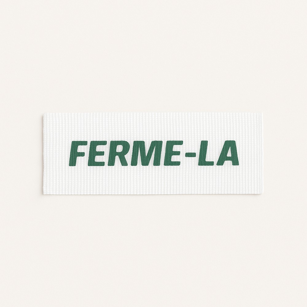 Étiquette tissée FERME-LA verte