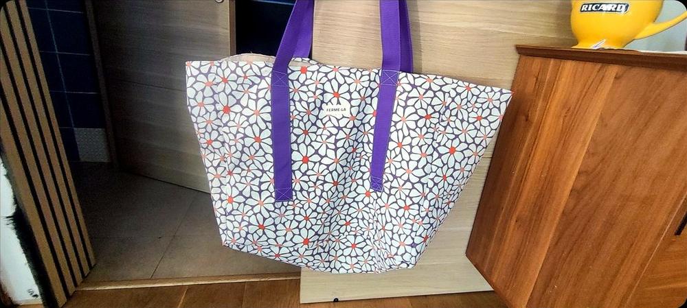 Sac de plage FermeLa fait main, tissu fleurs violettes
